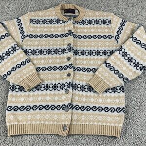 Vintage Cardigan Sweater Women’s M/L 70s 80s Retro Fair Isle USA Wool Ski T11